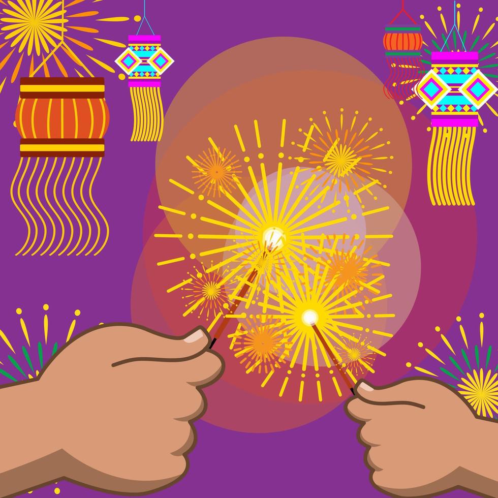 cute cartoon illustration of diwali day vector