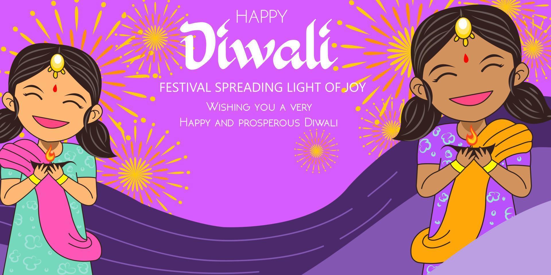 cartoon cute character little girl celebrating diwali day vector