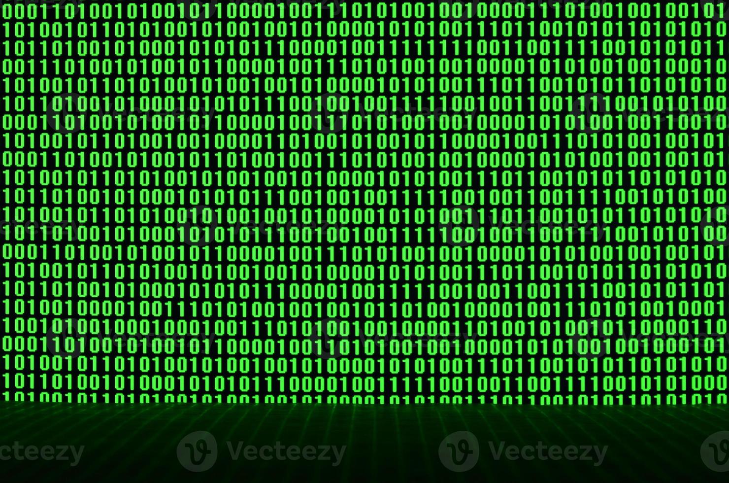 An image of a binary code made up of a set of green digits on a black background photo