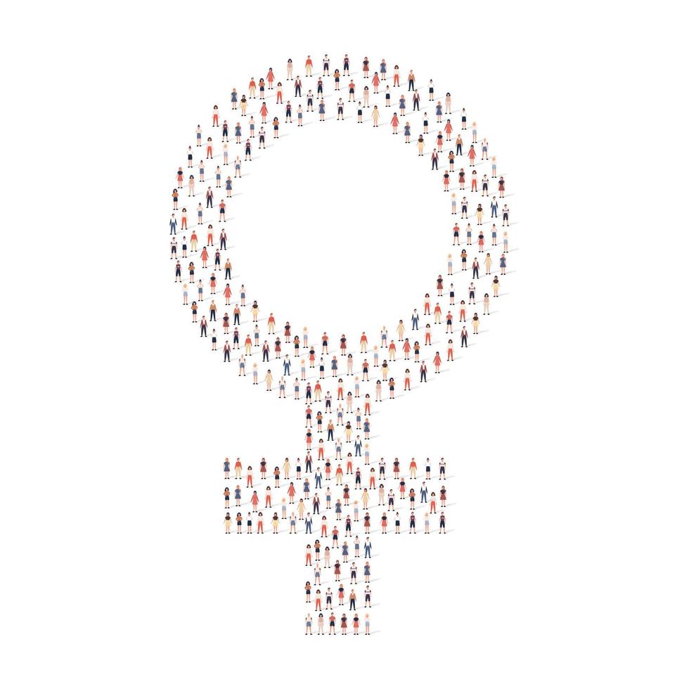 Large group of people silhouette crowded together in Venus denote shape isolated on white background. Vector illustration