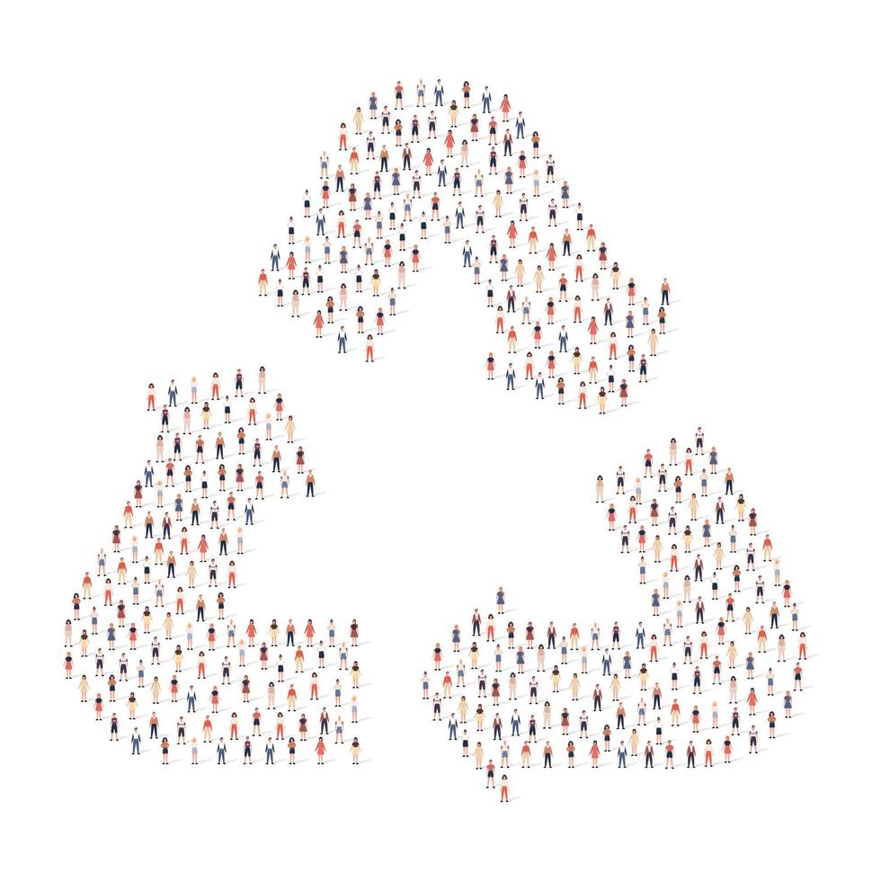 un gran grupo de personas de diferente silueta amontonadas en forma de reciclaje aisladas en fondo blanco. ilustración vectorial vector