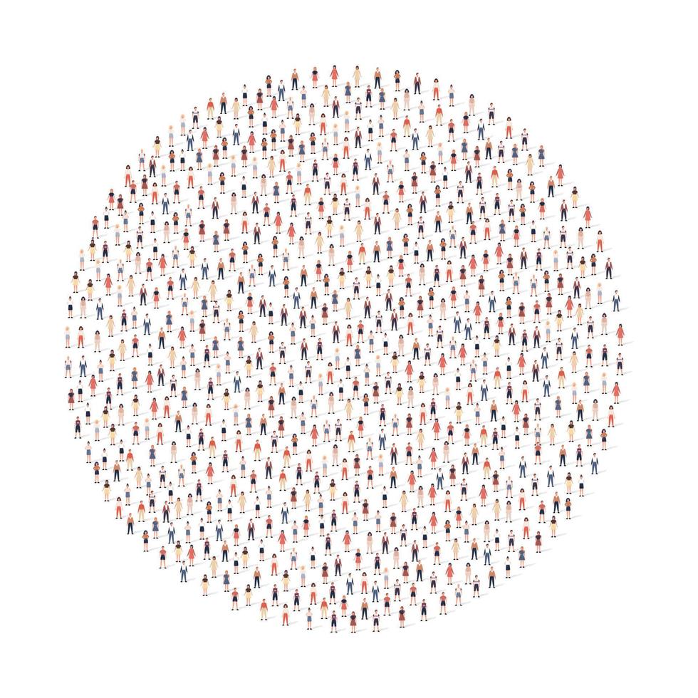 Large group of people silhouette crowded together in circle shape isolated on white background. Vector illustration