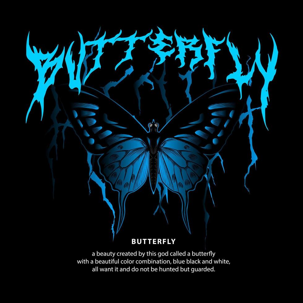Blue butterfly premium streetwear design clothing vector