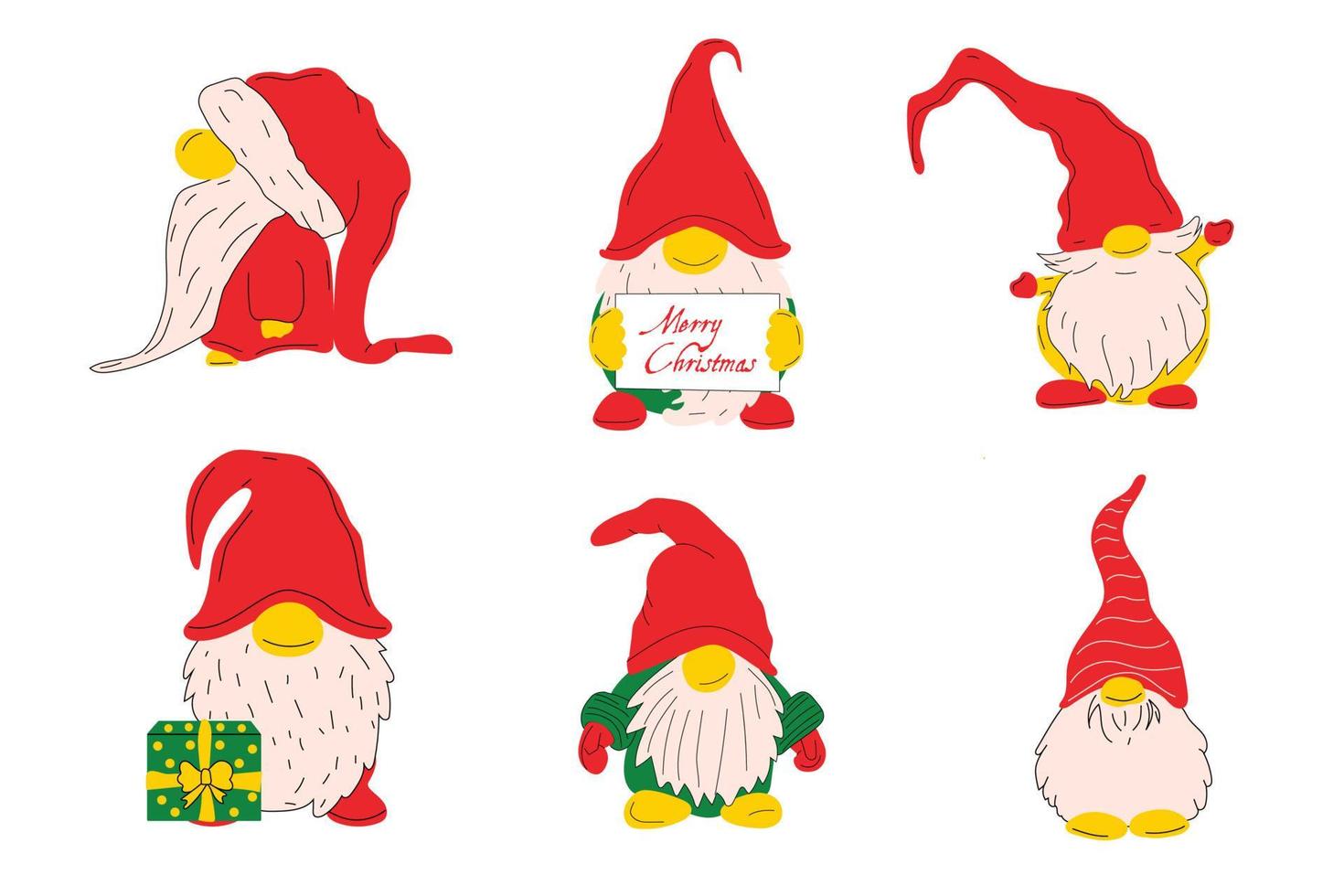 Set of Cute Christmas gnomes vector illustration on white background