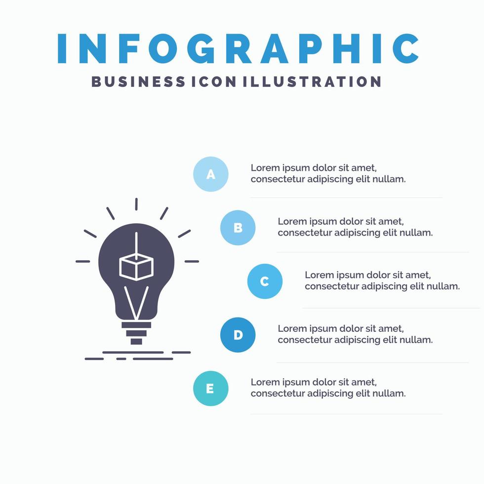 3d Cube. idea. bulb. printing. box Infographics Template for Website and Presentation. GLyph Gray icon with Blue infographic style vector illustration.