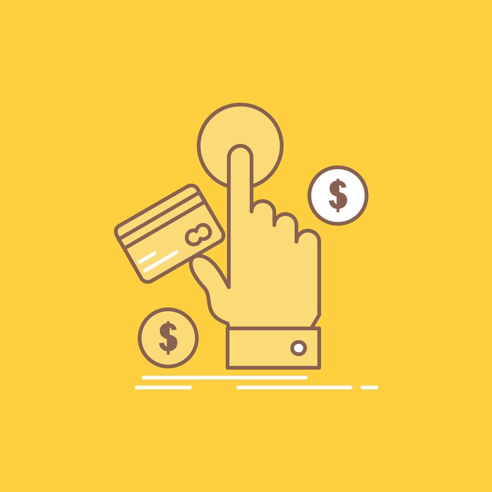 ppc. Click. pay. payment. web Flat Line Filled Icon. Beautiful Logo button over yellow background for UI and UX. website or mobile application vector