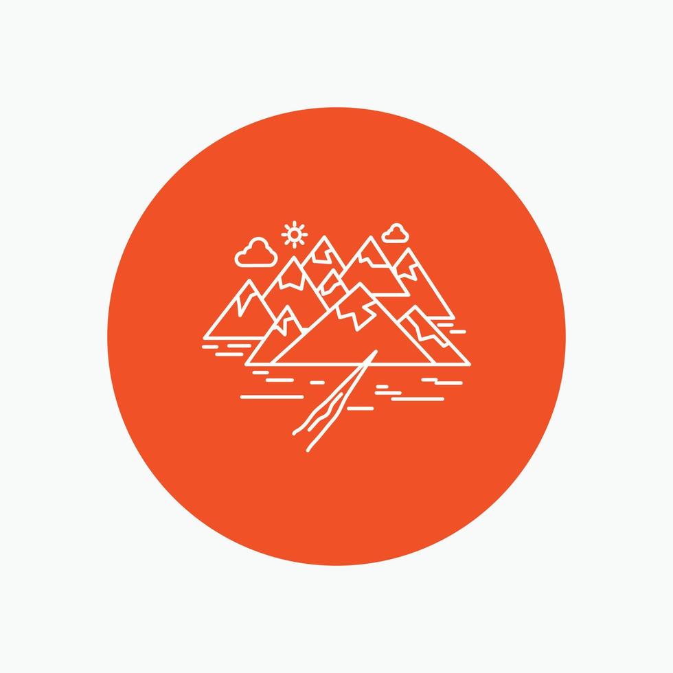 Mountain. hill. landscape. rocks. crack White Line Icon in Circle background. vector icon illustration