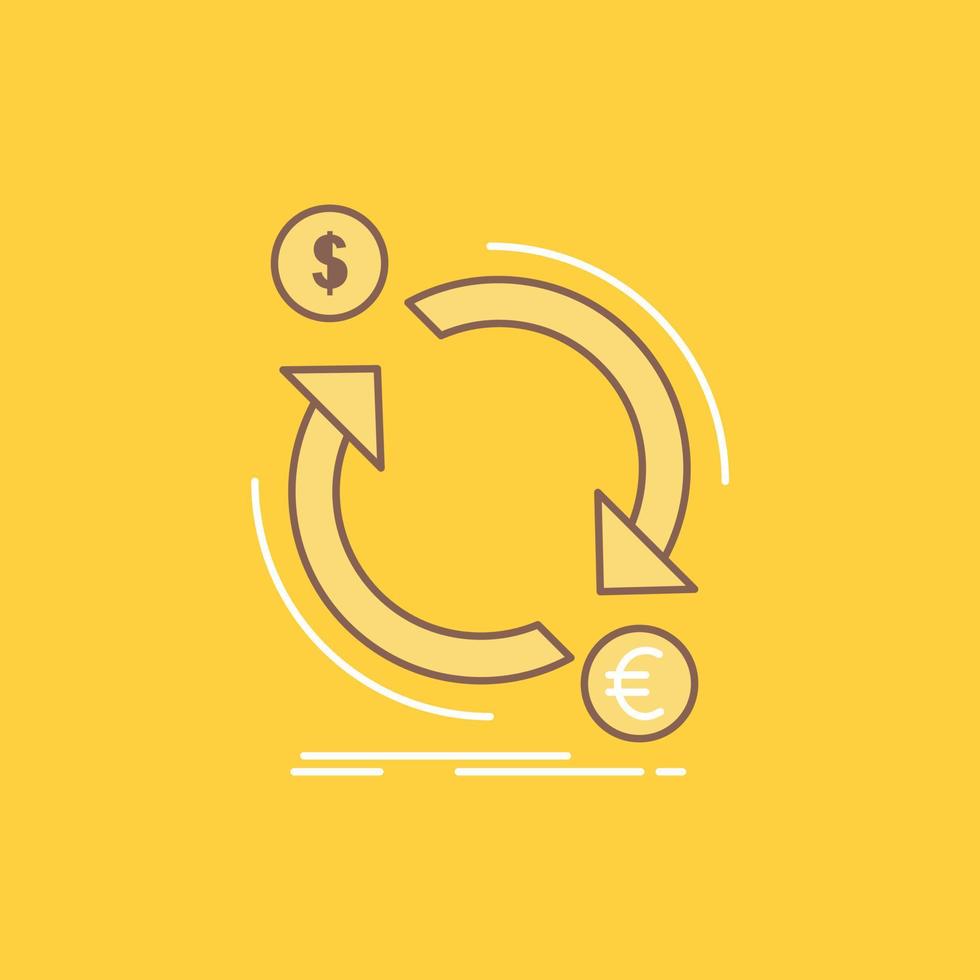 exchange. currency. finance. money. convert Flat Line Filled Icon. Beautiful Logo button over yellow background for UI and UX. website or mobile application vector