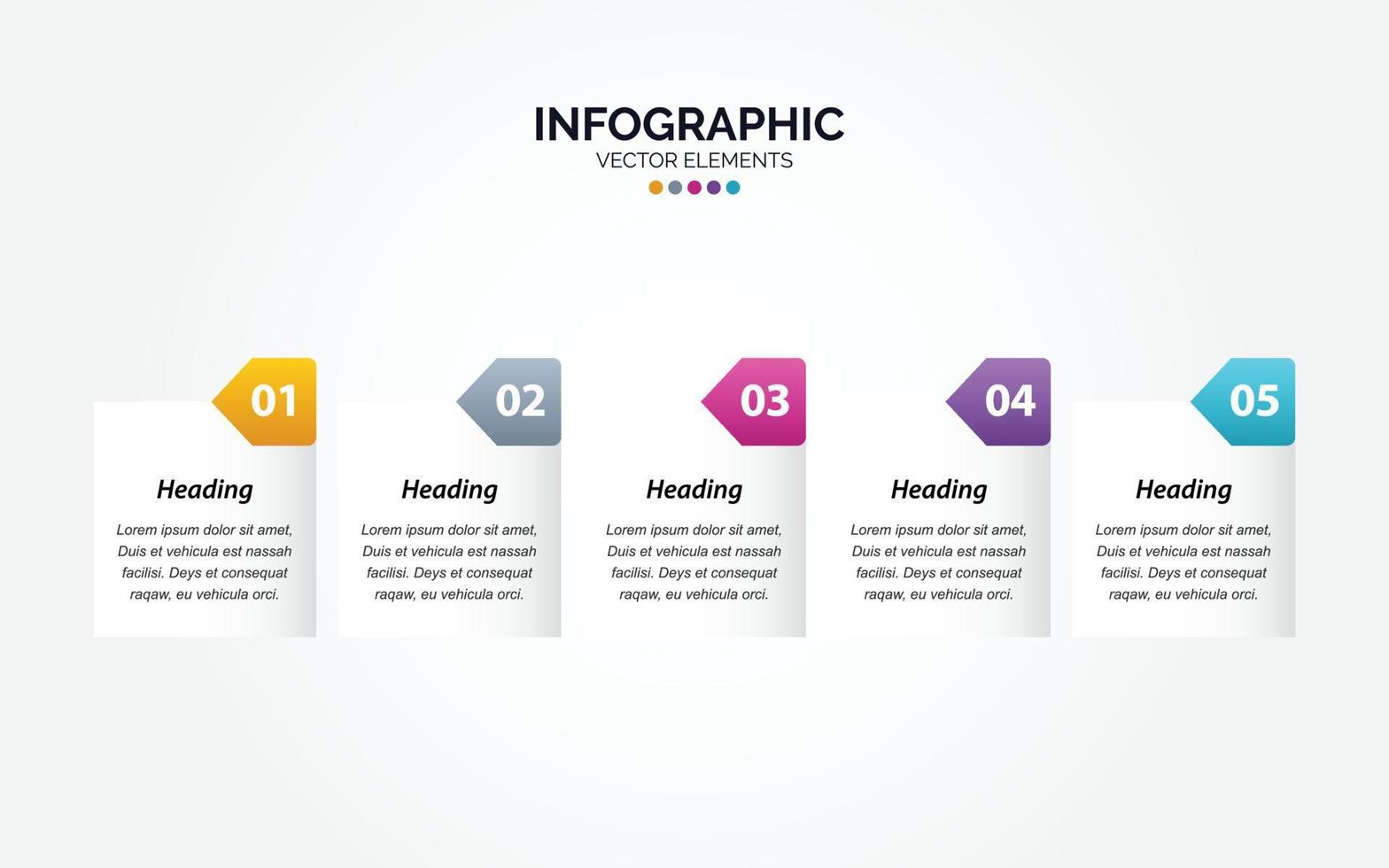 plantilla de diseño de etiqueta infográfica horizontal vectorial con iconos y 5 opciones o pasos. se puede utilizar para el diagrama de proceso. presentaciones diseño de flujo de trabajo. bandera. diagrama de flujo gráfico de información vector