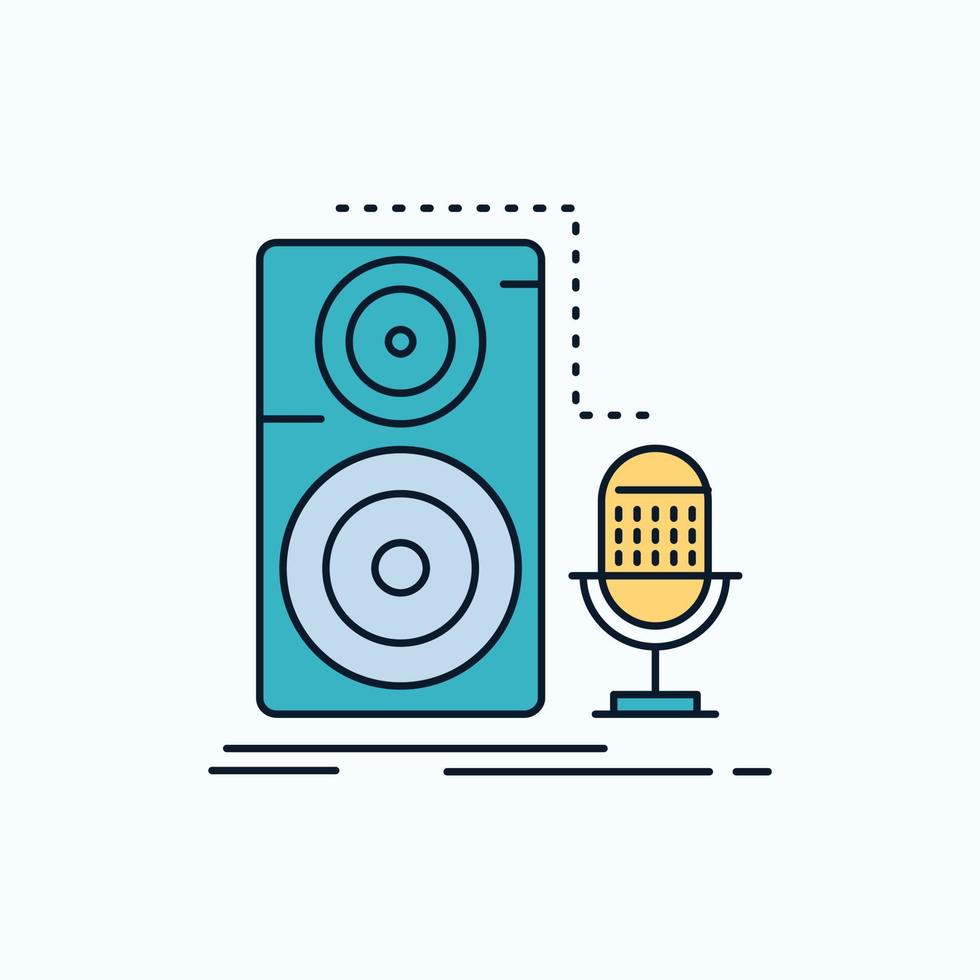 Live. mic. microphone. record. sound Flat Icon. green and Yellow sign and symbols for website and Mobile appliation. vector illustration