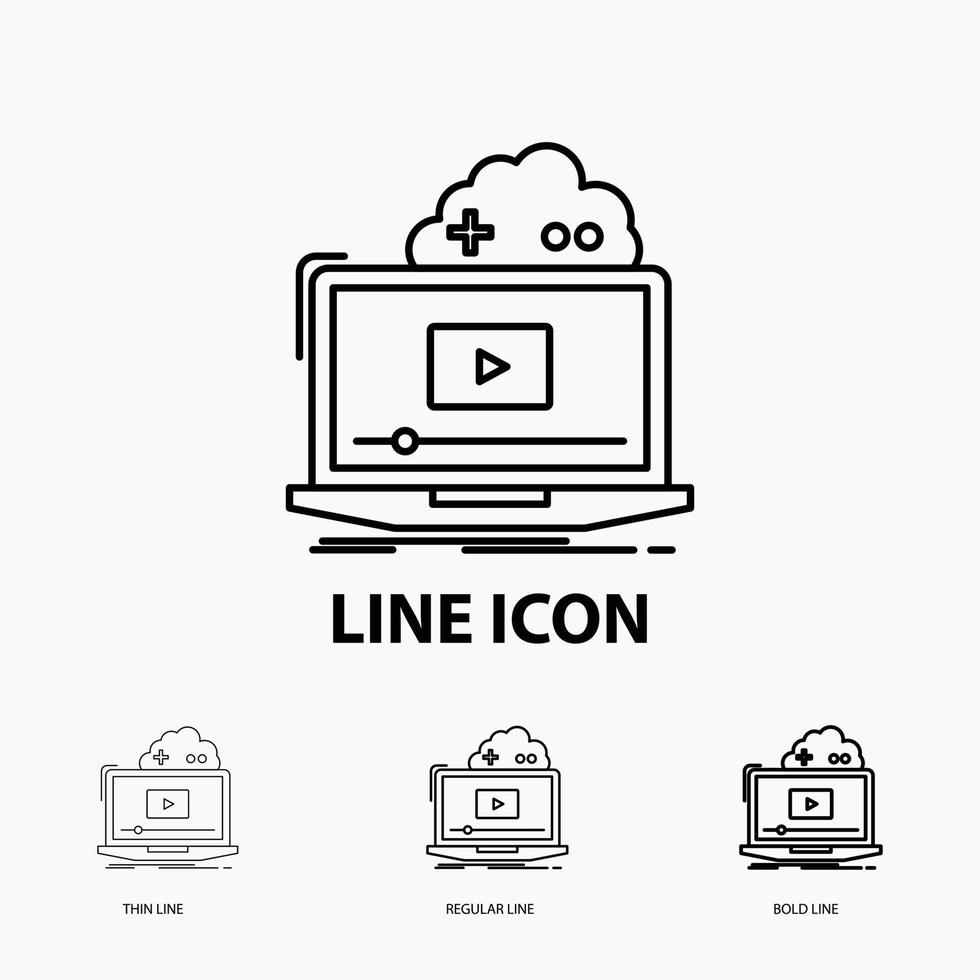 Cloud. game. online. streaming. video Icon in Thin. Regular and Bold Line Style. Vector illustration