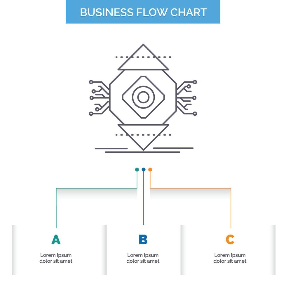 ubicomp. informática. ubicuo. computadora. diseño de diagrama de flujo de negocio de concepto con 3 pasos. icono de línea para el lugar de plantilla de fondo de presentación para texto vector