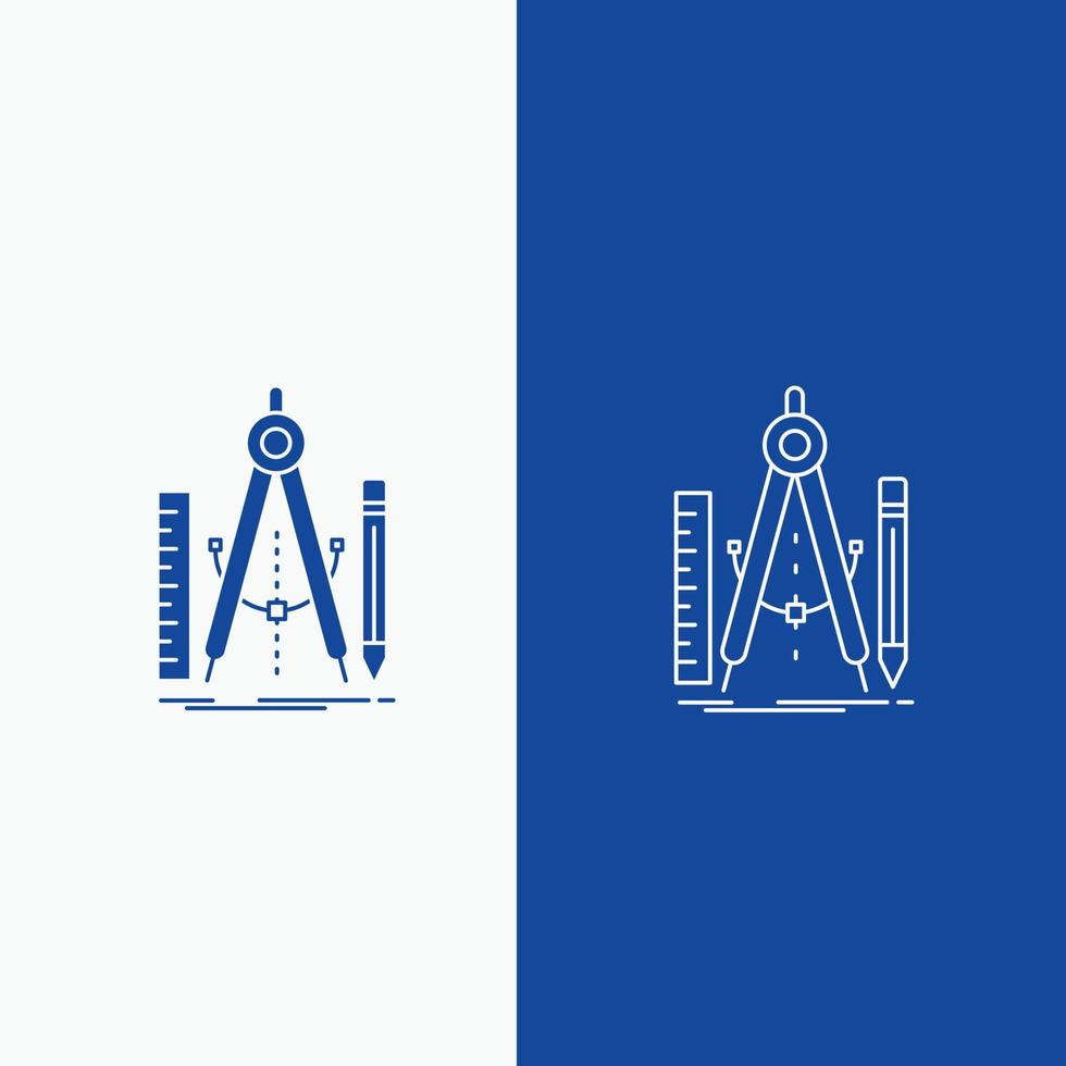 Build. design. geometry. math. tool Line and Glyph web Button in Blue color Vertical Banner for UI and UX. website or mobile application vector