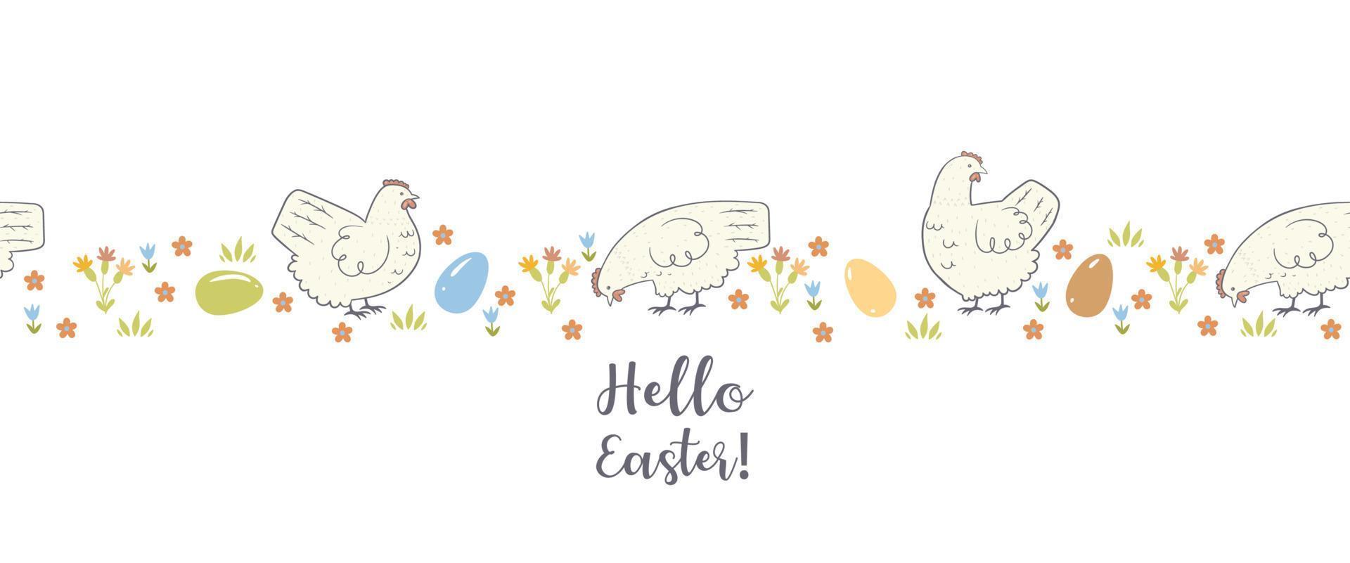 pancarta de pascua con lindas gallinas y huevos. gráficos vectoriales vector