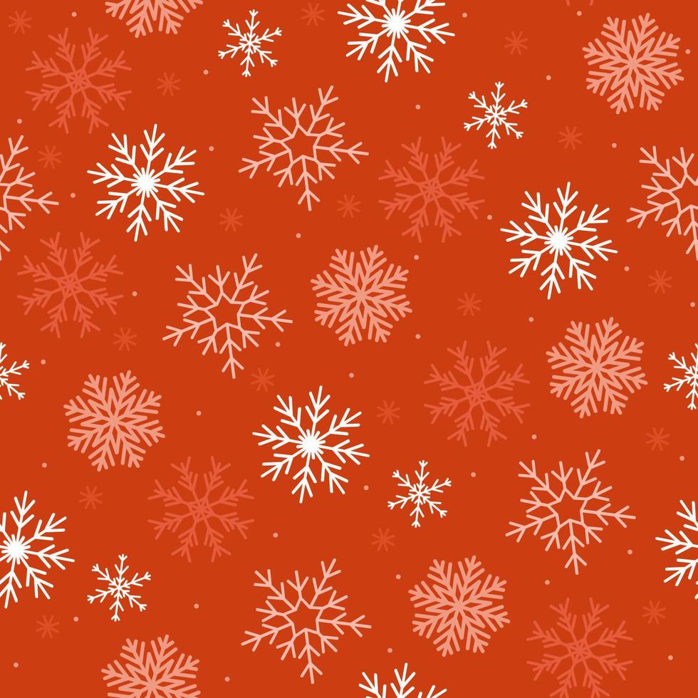 Red seamless pattern with snowflakes. Vector graphics.