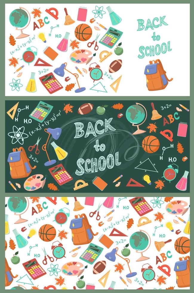 Collection of banners back to school. Vector graphics.