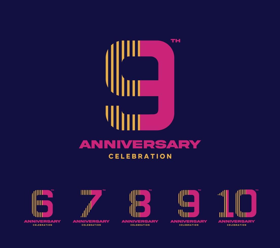 conjunto de logotipo de celebración de aniversario. 6 a 10 vector