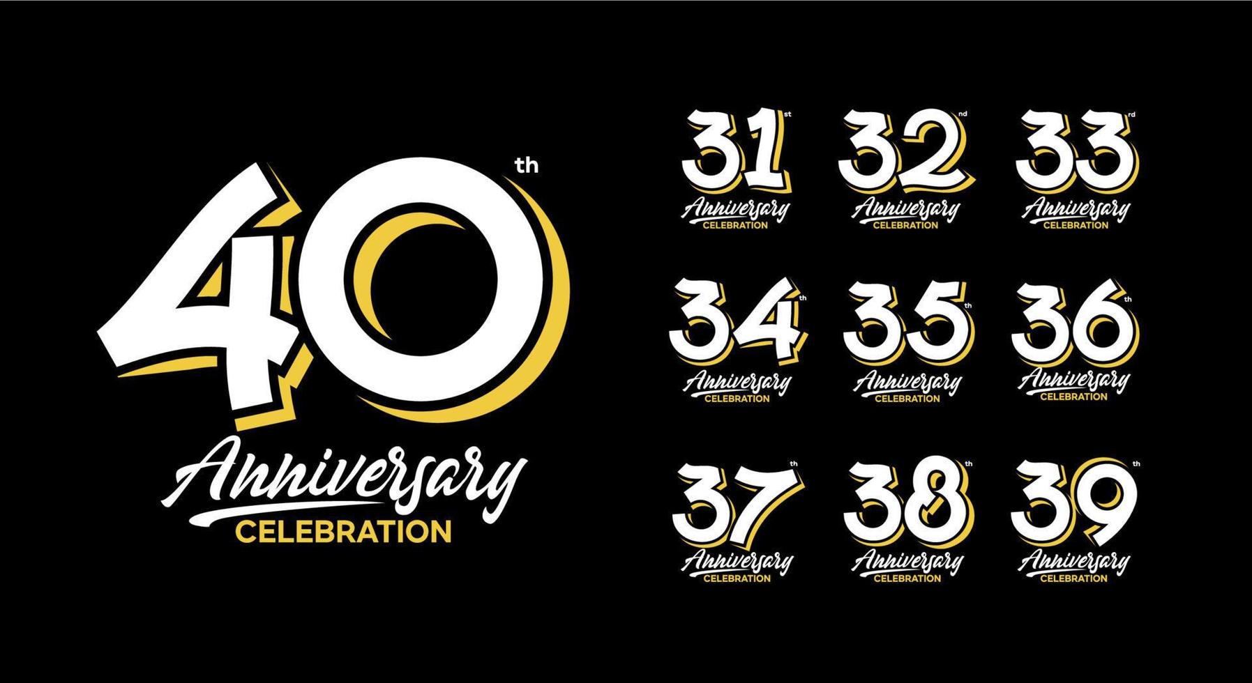 anniversary logotype set 31, 32, 33, 34, 35, 36, 37, 38, 39, 40 vector