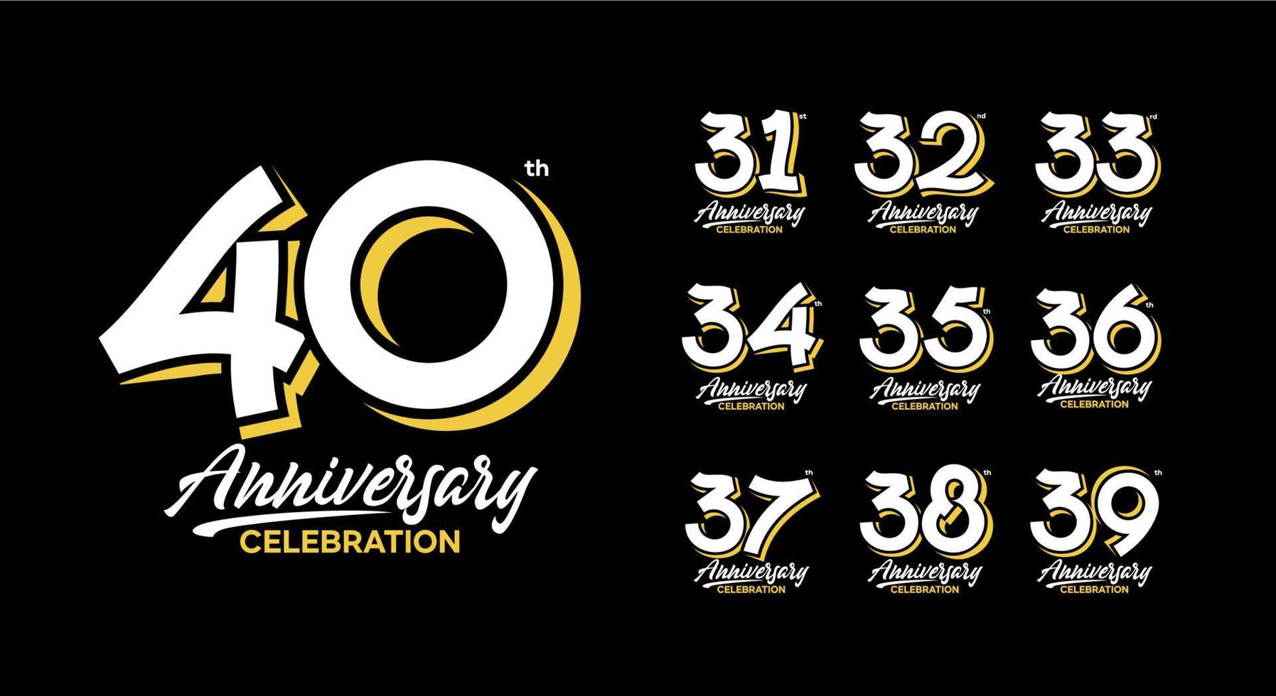 conjunto de logotipos de aniversario 31, 32, 33, 34, 35, 36, 37, 38, 39, 40 vector