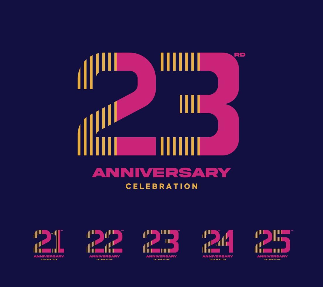 anniversary celebration logotype set. 21 to 25 vector