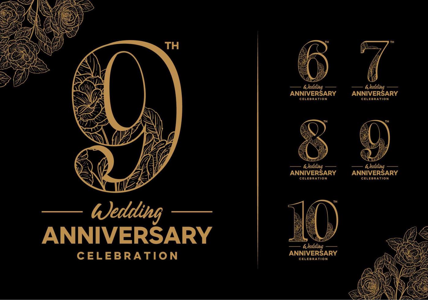 logotipo de aniversario con elemento floral 6, 7, 8, 9, 10 vector