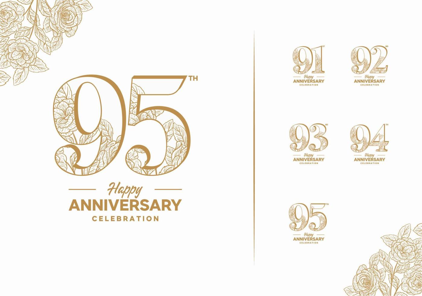 anniversary logotype set with flower element 91, 92, 93, 94, 95 vector