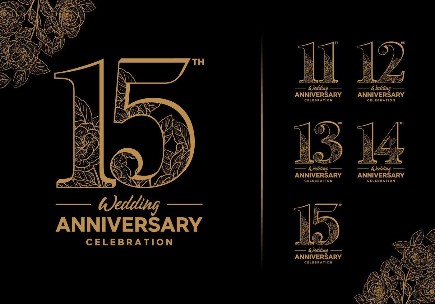 anniversary logotype set with flower element 11, 12, 13, 14, 15 vector