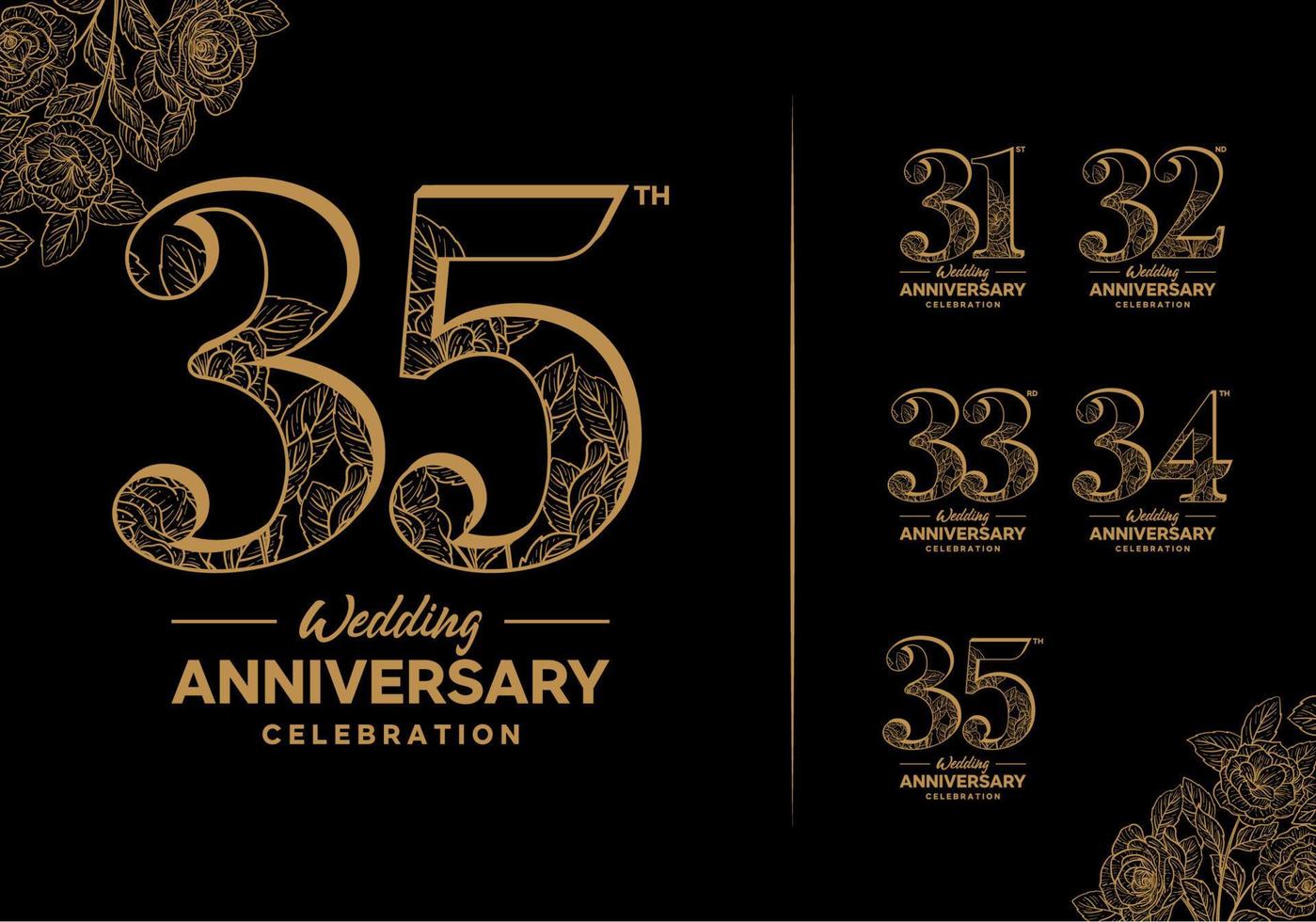 logotipo de aniversario con elemento floral 31, 32, 33, 34, 35 vector