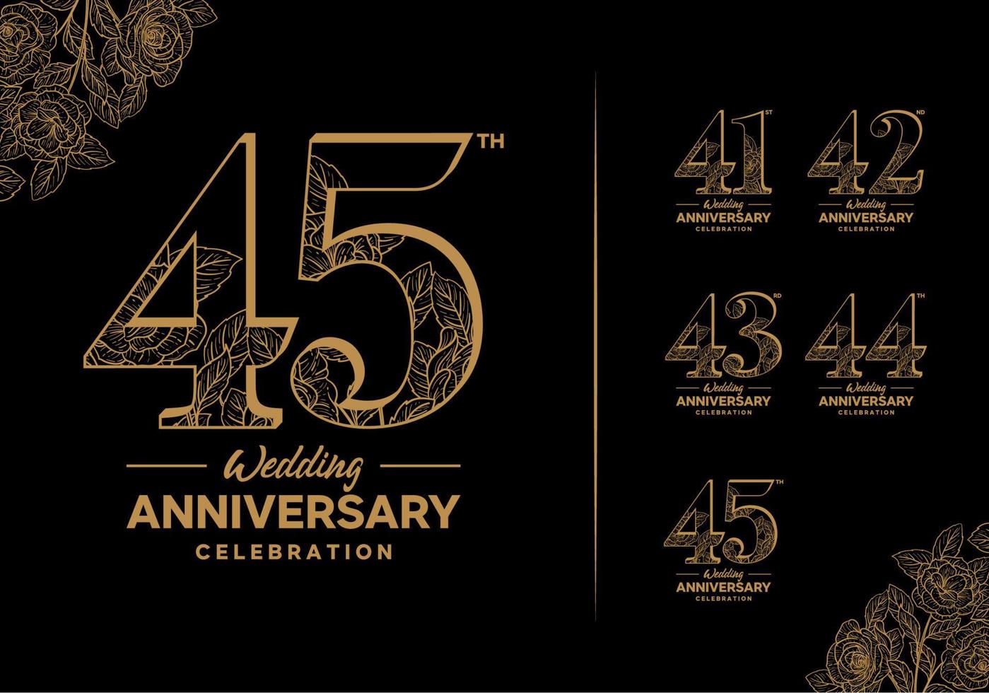 anniversary logotype set with flower element 41, 42, 43, 44, 45 vector