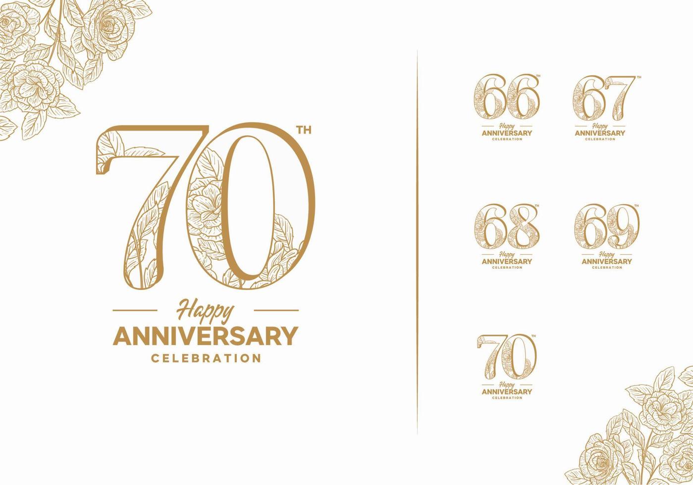 anniversary logotype set with flower element 66, 67, 68, 69, 70 vector