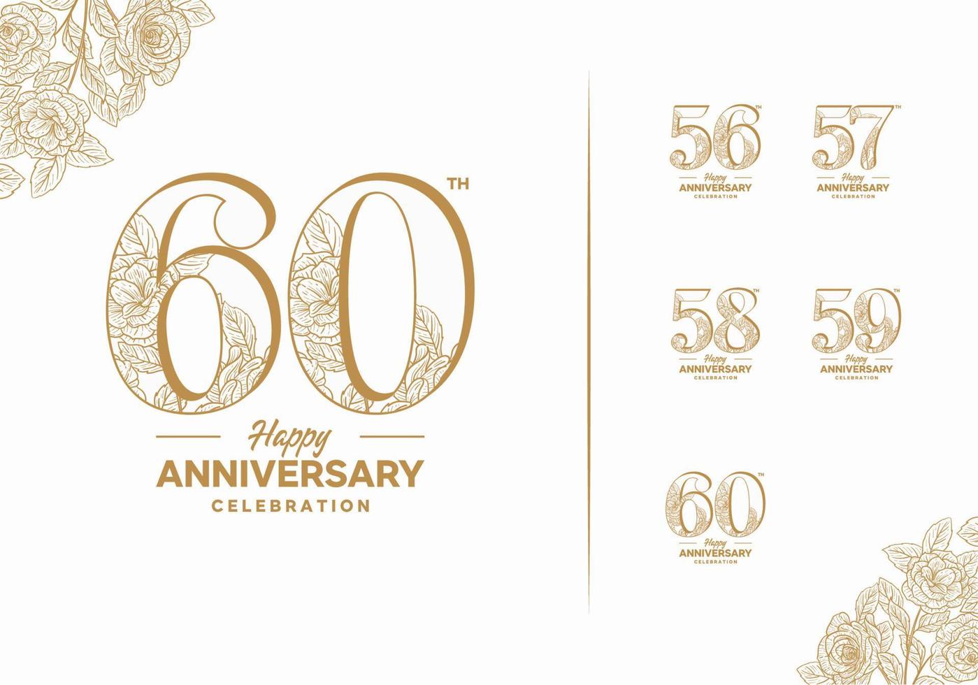 anniversary logotype set with flower element 56, 57, 58, 59, 60 vector