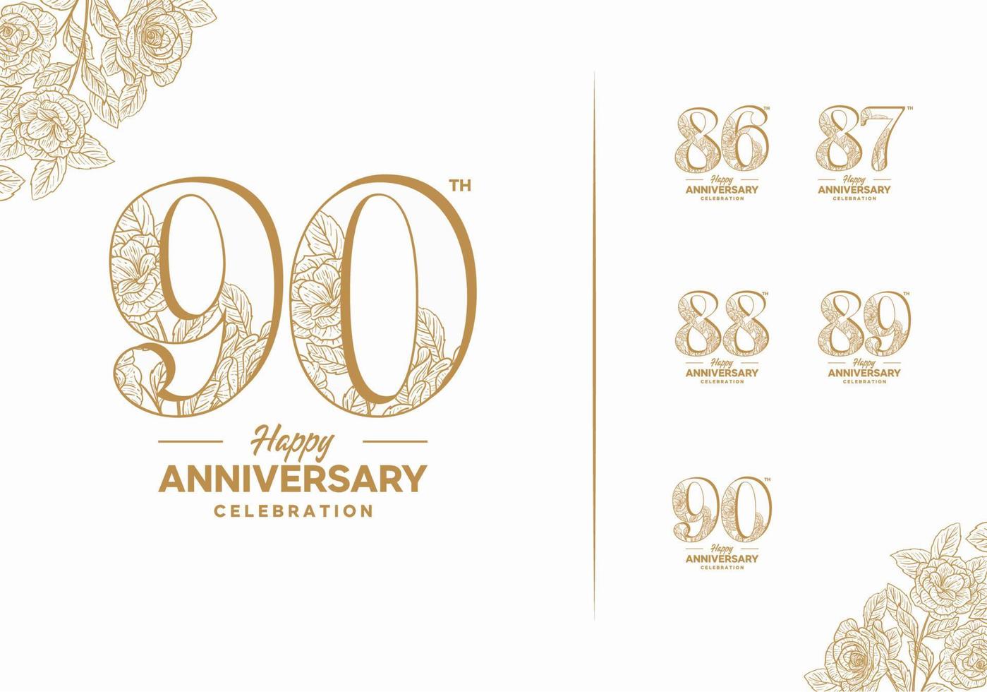 anniversary logotype set with flower element 86, 87, 88, 89, 90 vector