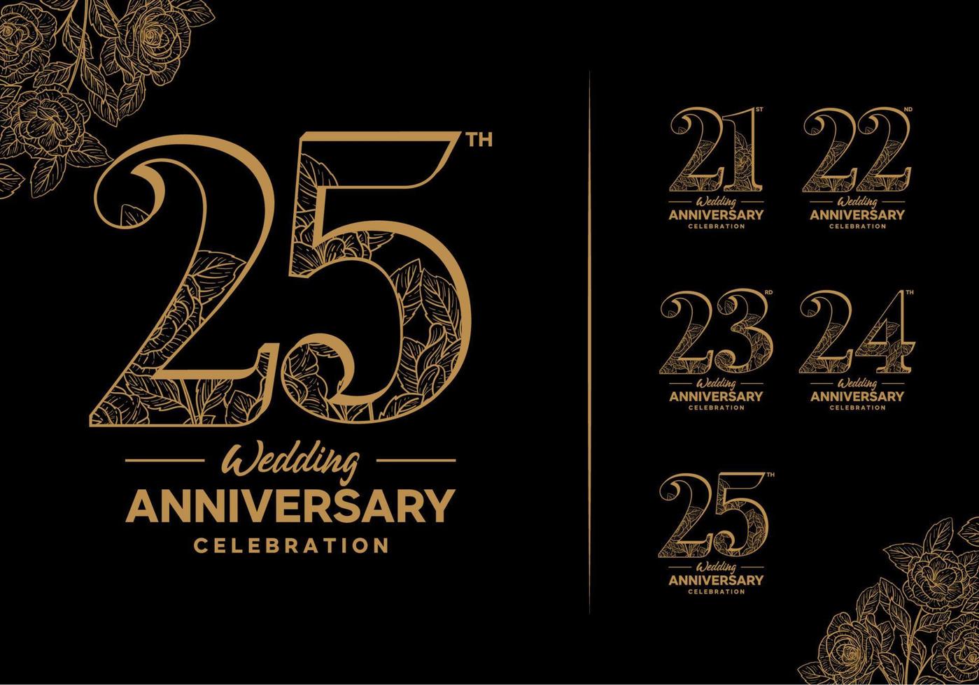 logotipo de aniversario con elemento floral 21, 22, 23, 24, 25 vector