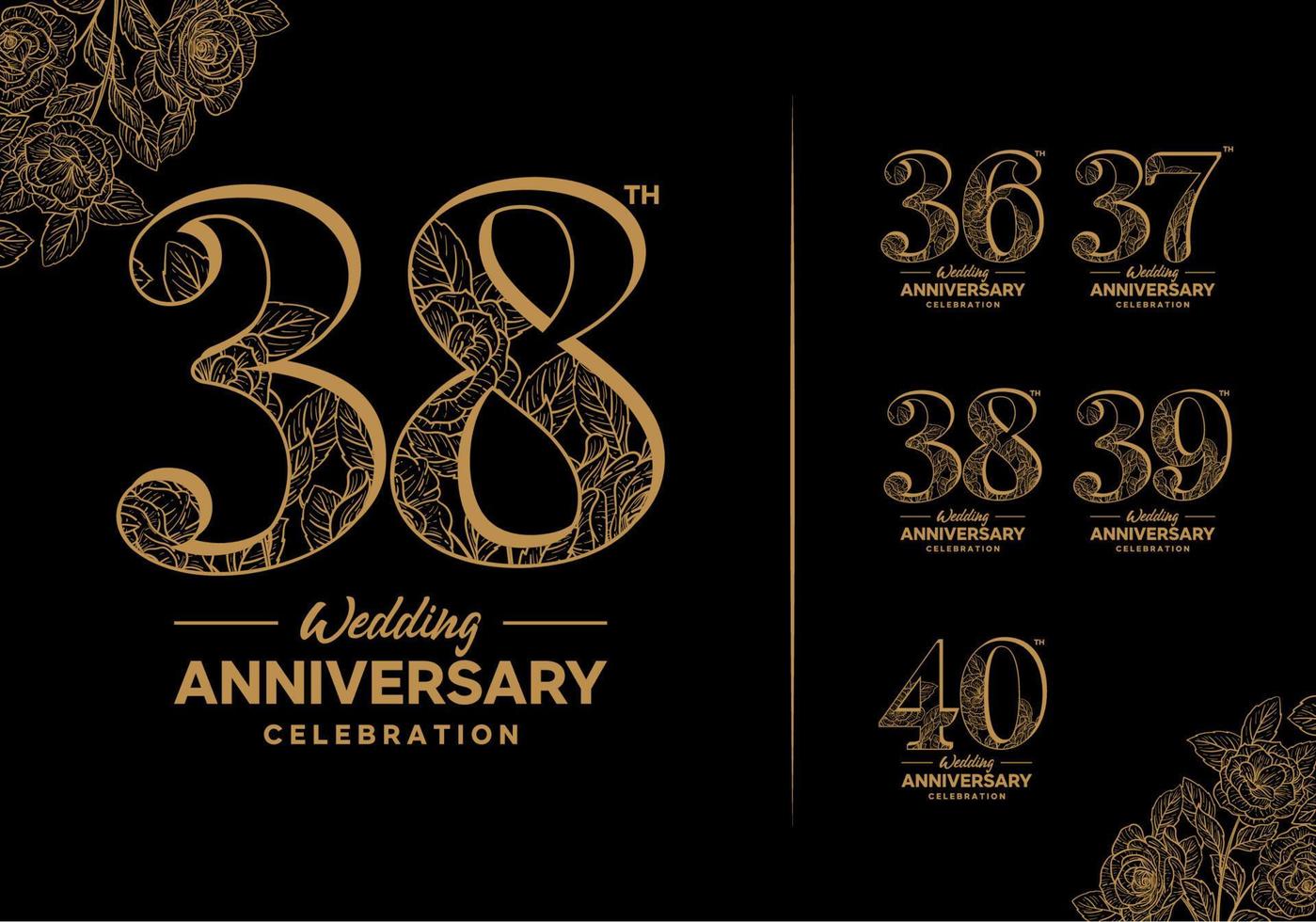 anniversary logotype set with flower element 36, 37, 38, 39, 40 vector