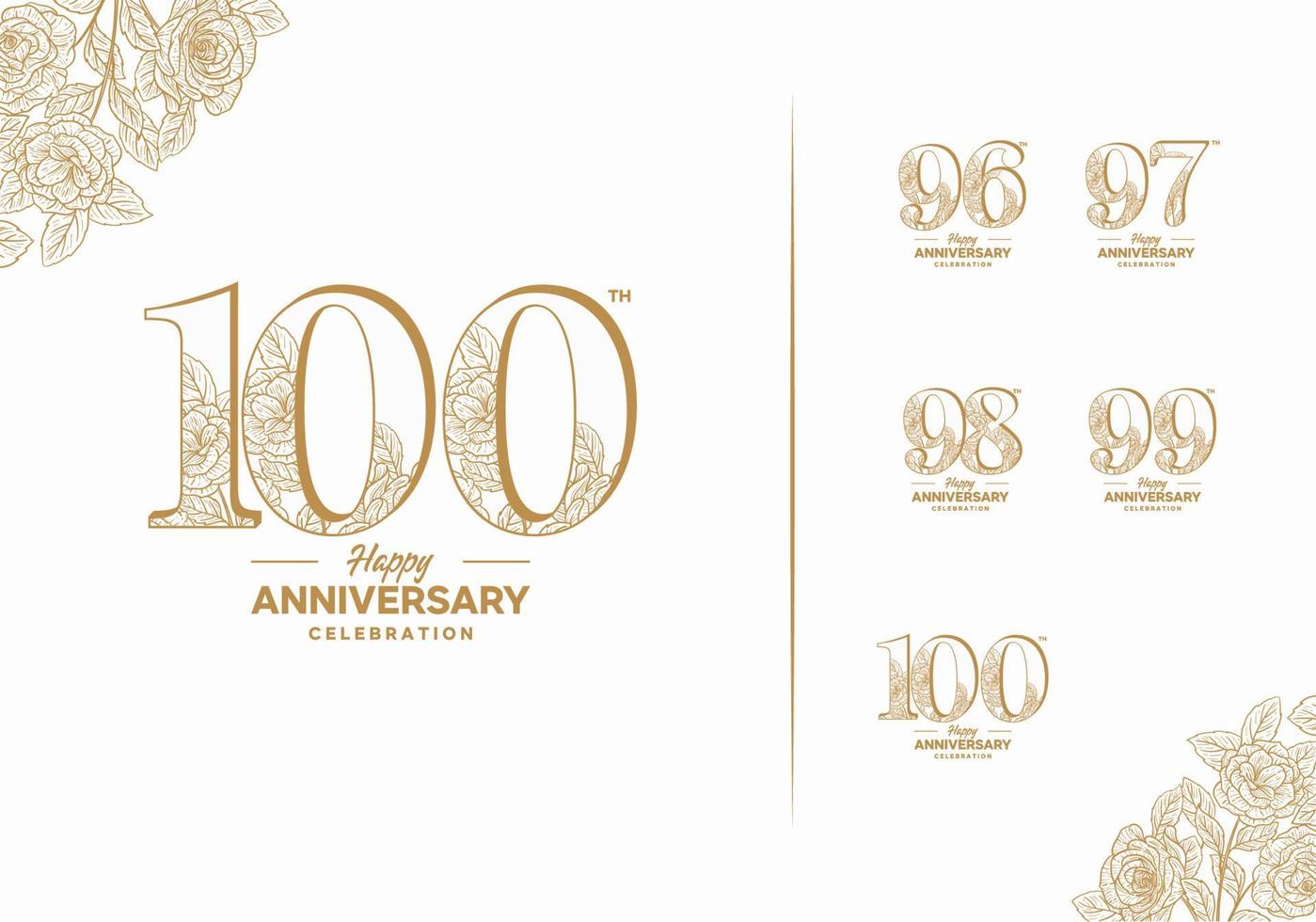 anniversary logotype set with flower element 96, 97, 98, 99, 100 vector