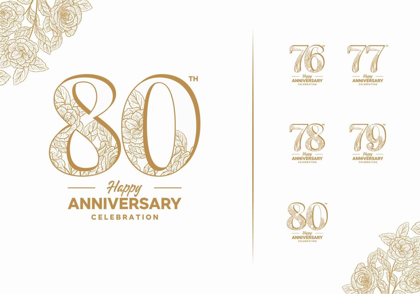 anniversary logotype set with flower element 76, 77, 78, 79, 80 vector