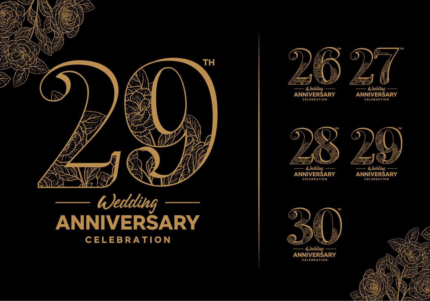 logotipo de aniversario con elemento floral 26, 27, 28, 29, 30 vector