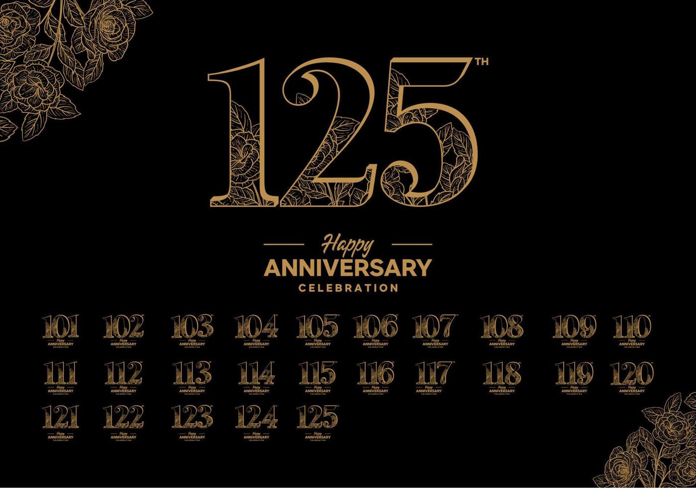 anniversary logotype set with flower element 101 to 125 vector