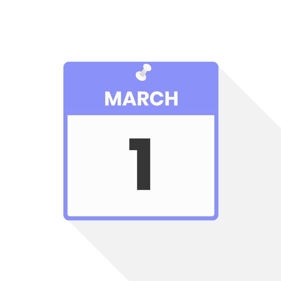 March 1 calendar icon. Date,  Month calendar icon vector illustration