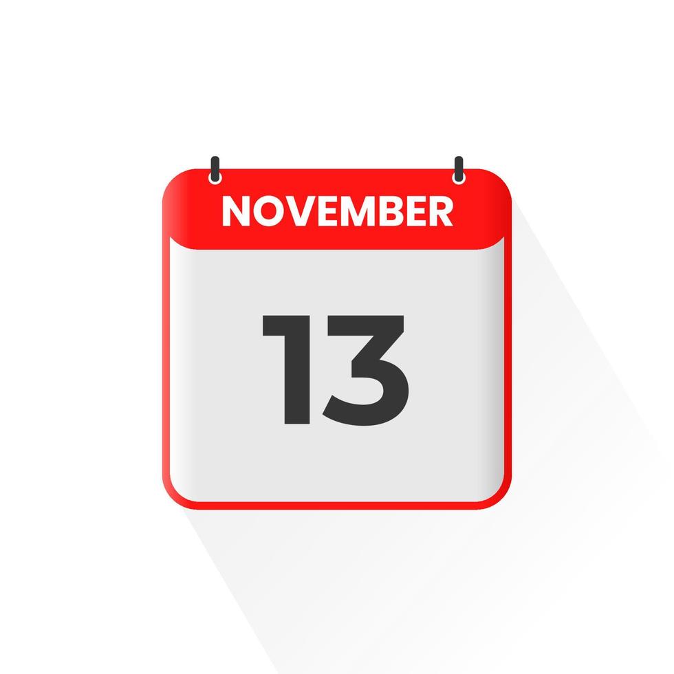 13th November calendar icon. November 13 calendar Date Month icon vector illustrator