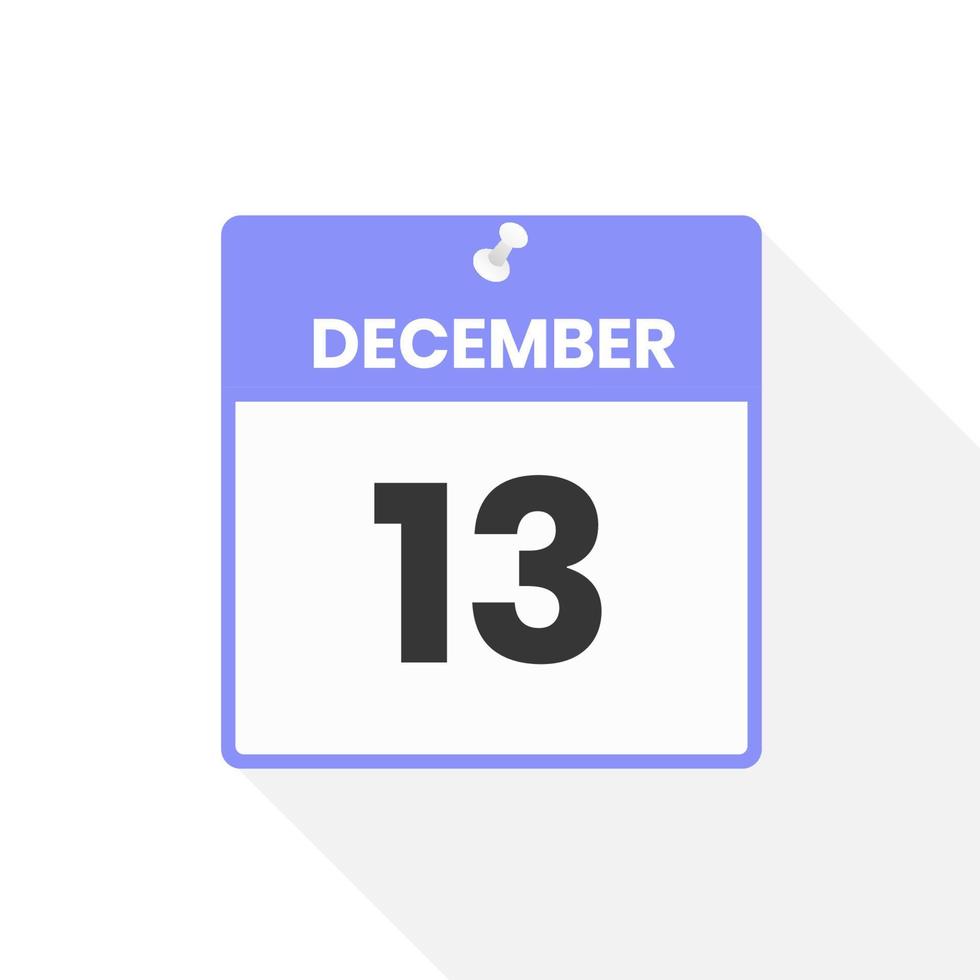 December 13 calendar icon. Date,  Month calendar icon vector illustration