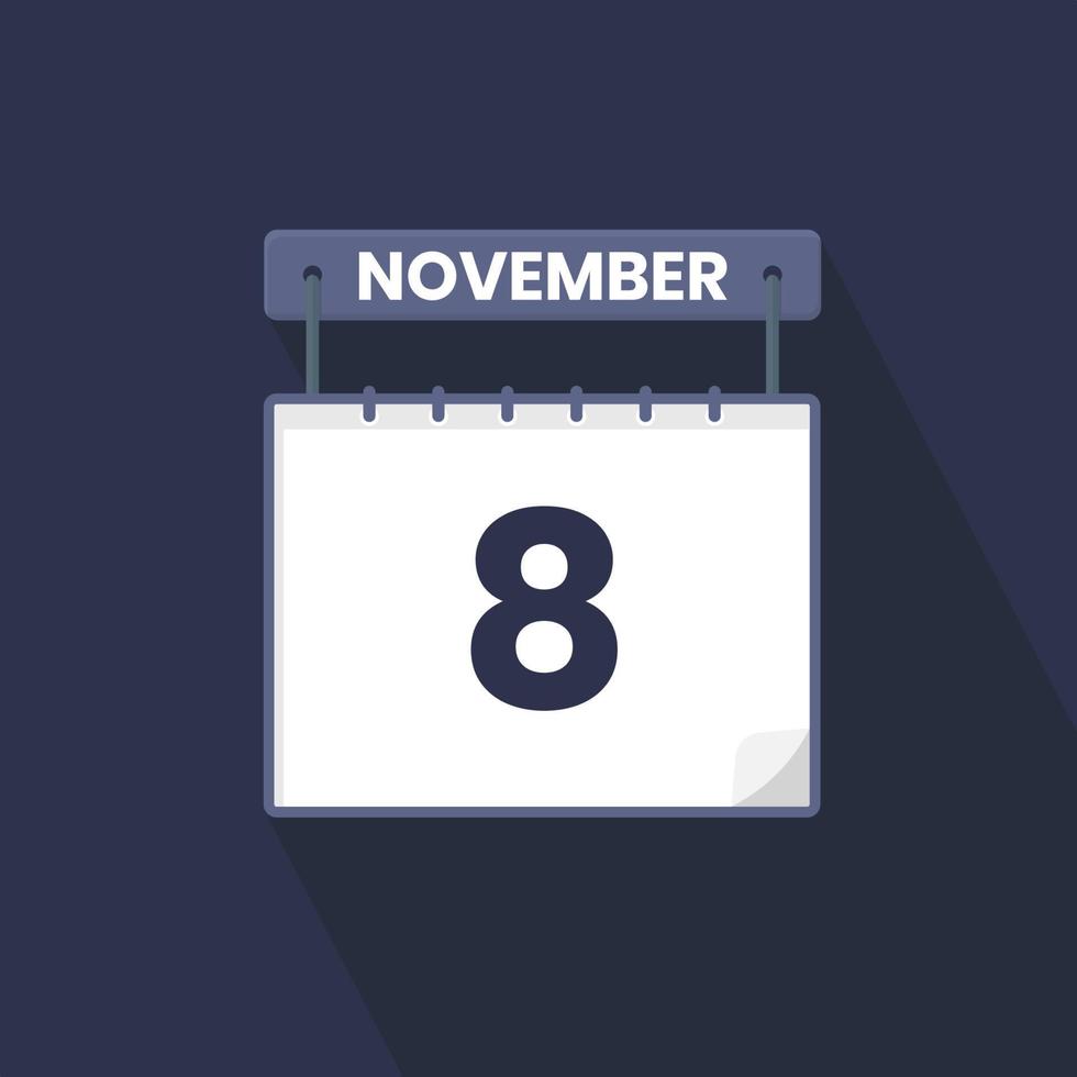8th November calendar icon. November 8 calendar Date Month icon vector illustrator
