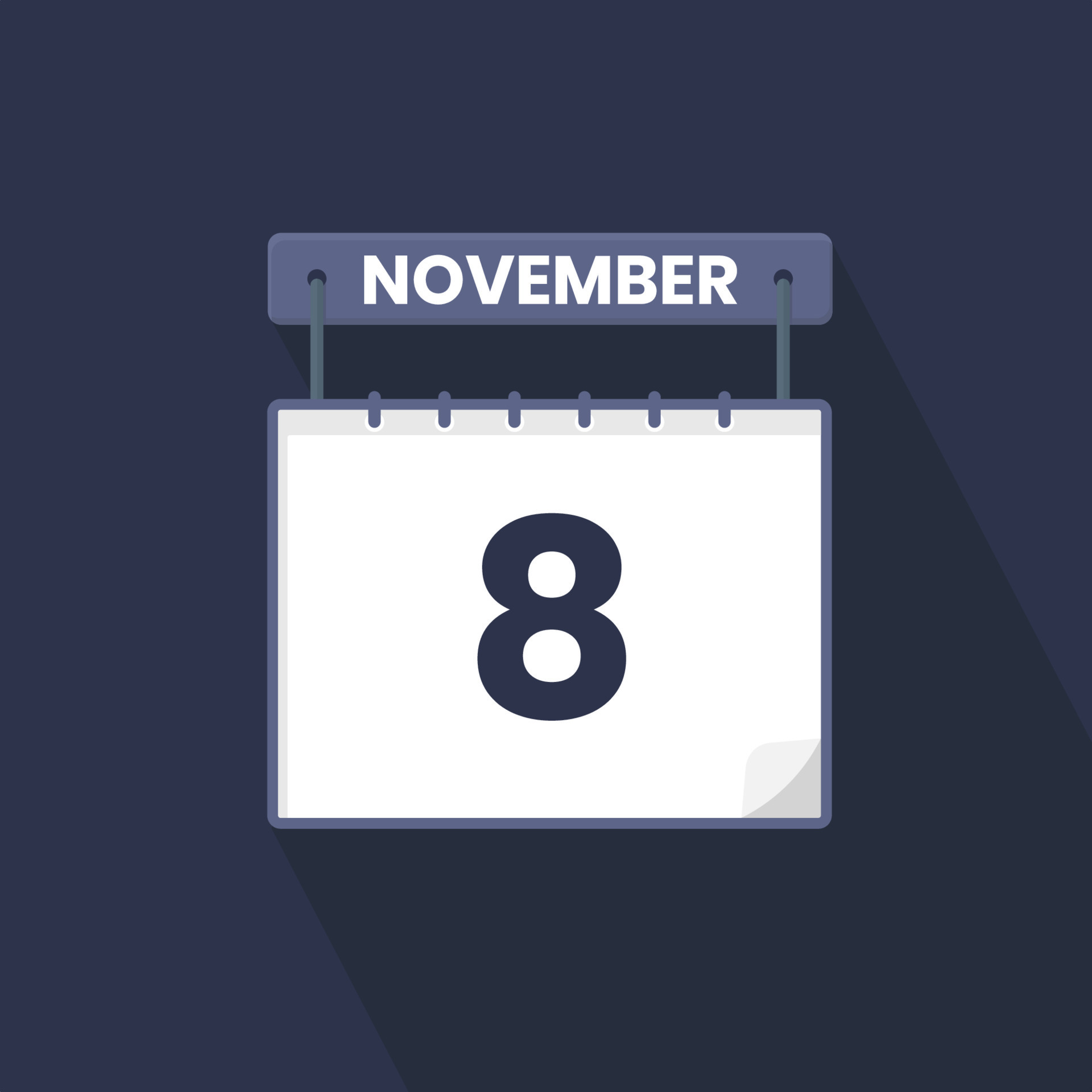 8th November calendar icon. November 8 calendar Date Month icon vector
