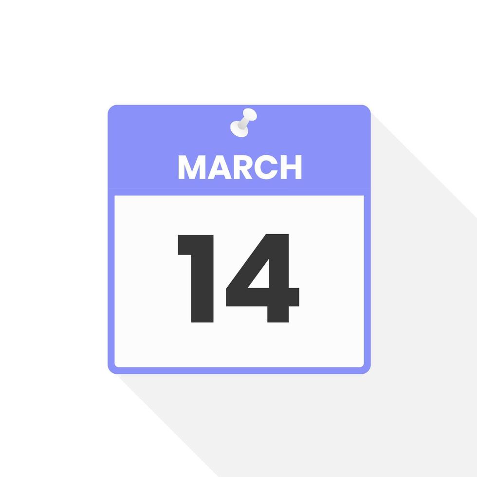 March 14 calendar icon. Date,  Month calendar icon vector illustration