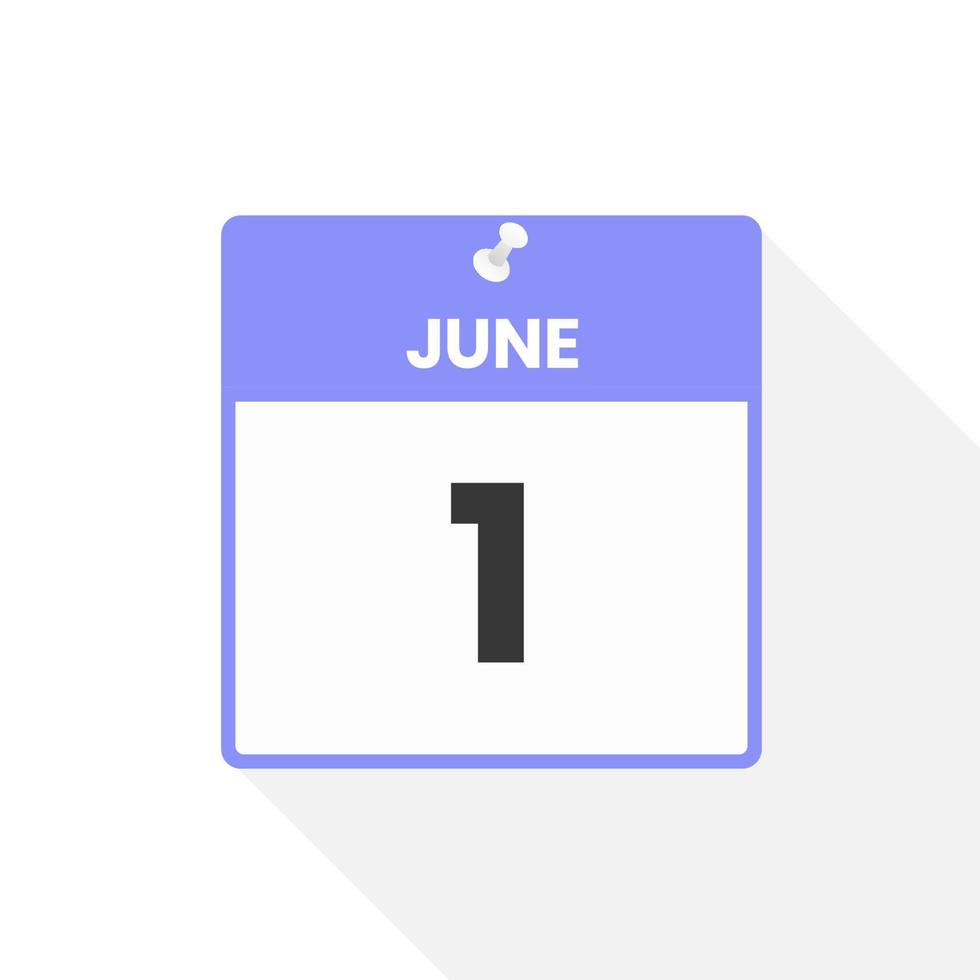 June 1 calendar icon. Date,  Month calendar icon vector illustration