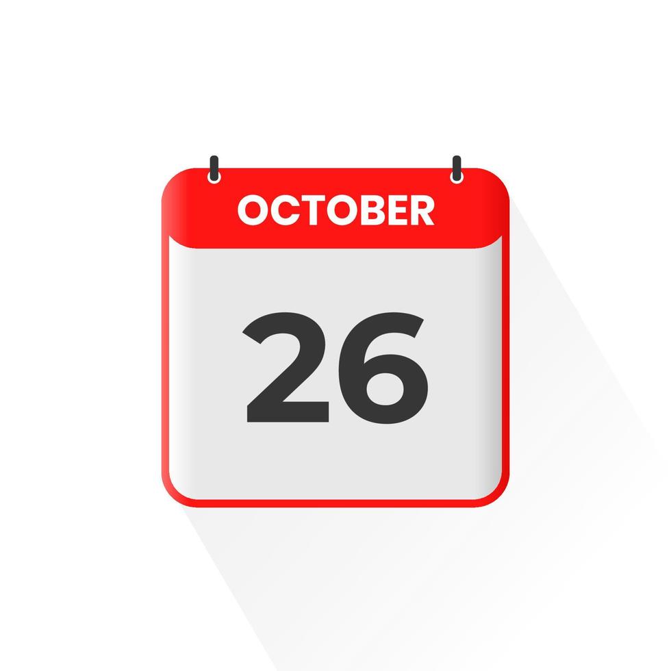 26th October calendar icon. October 26 calendar Date Month icon vector illustrator