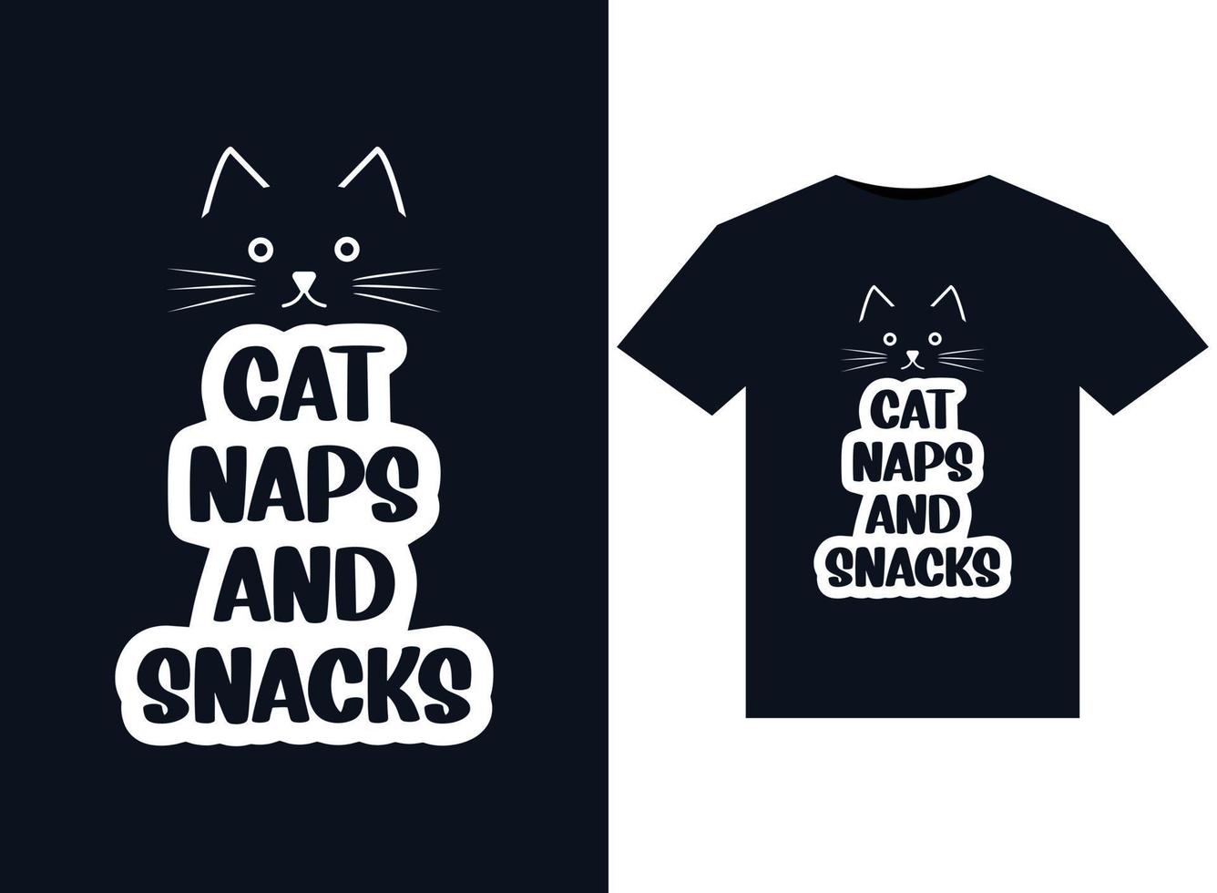 Cat, naps and snack illustrations for print-ready T-Shirts design vector