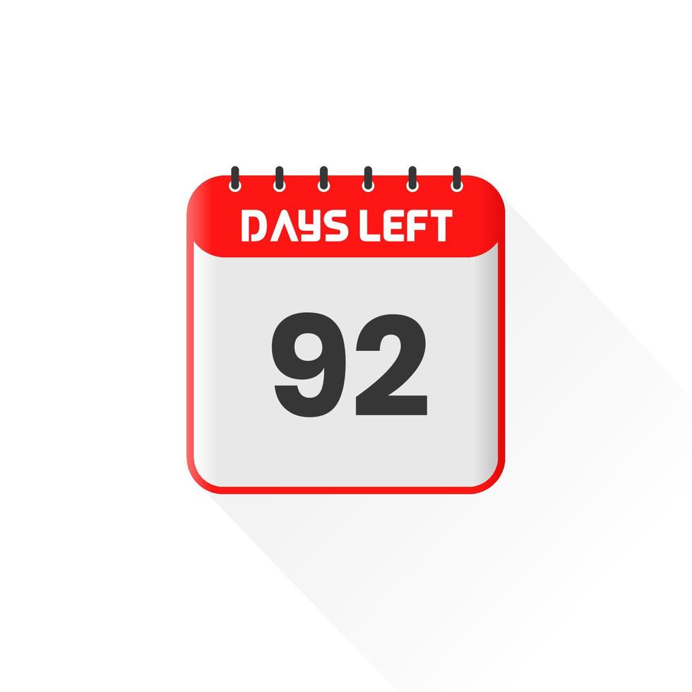 Countdown icon 92 Days Left for sales promotion. Promotional sales banner 92 days left to go vector