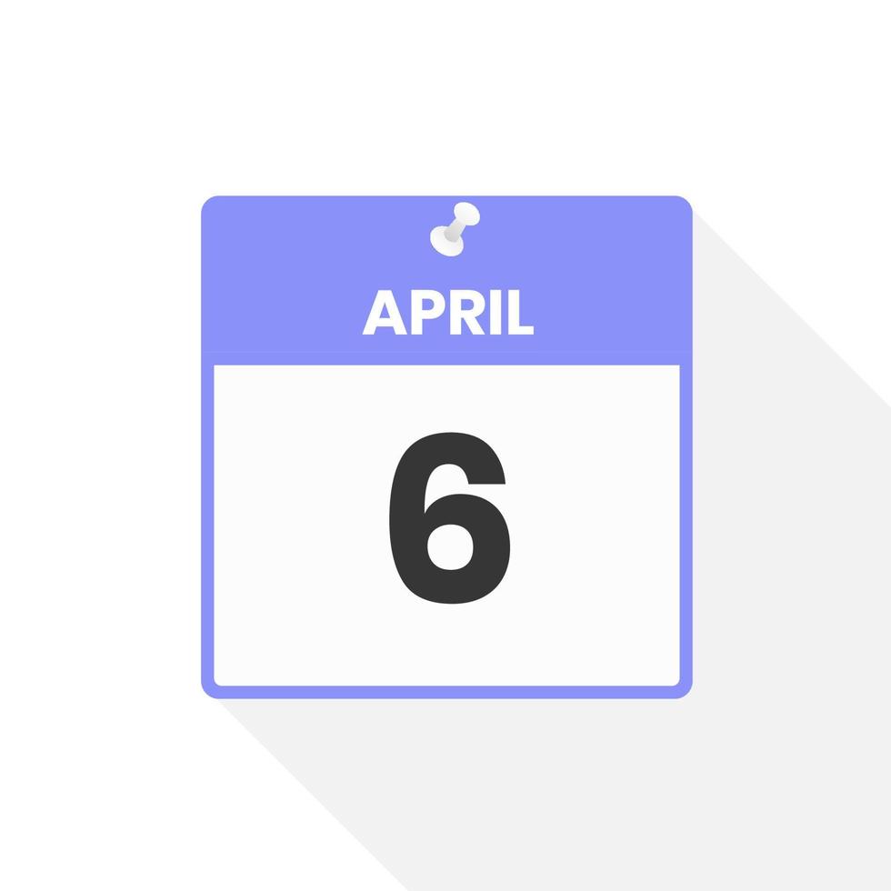 April 6 calendar icon. Date,  Month calendar icon vector illustration