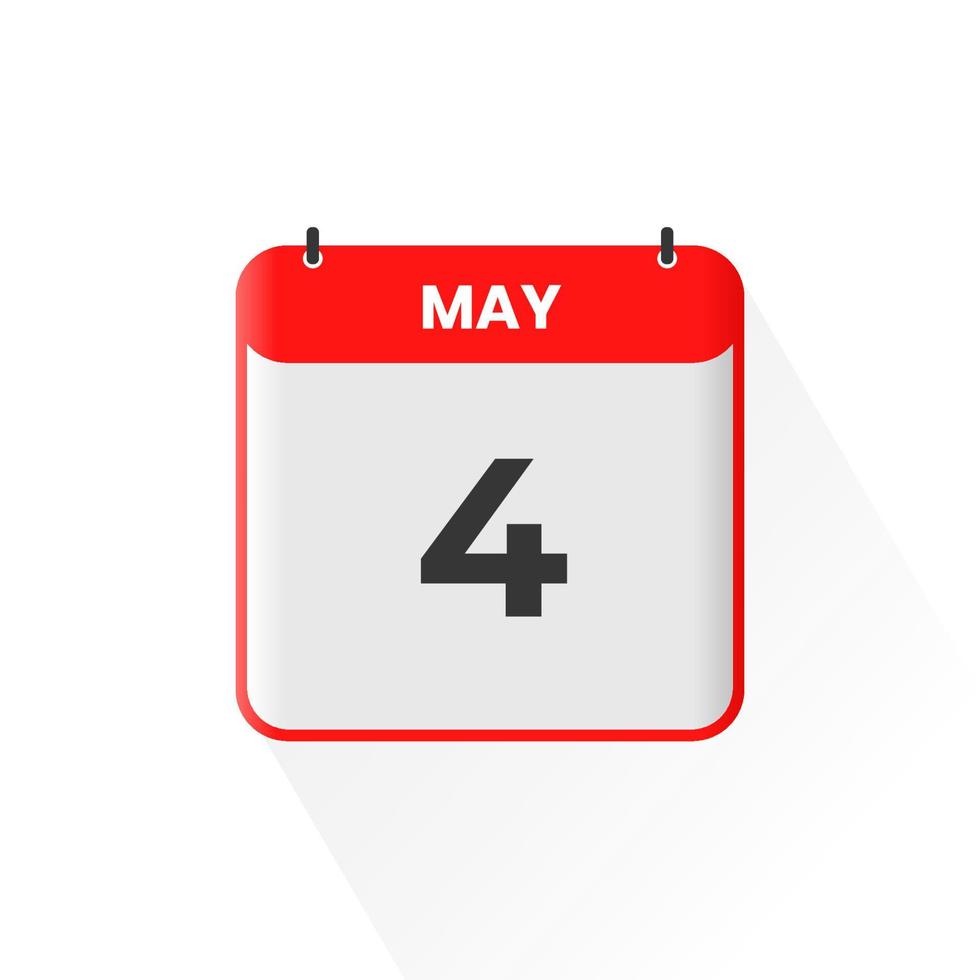 4th May calendar icon. May 4 calendar Date Month icon vector illustrator